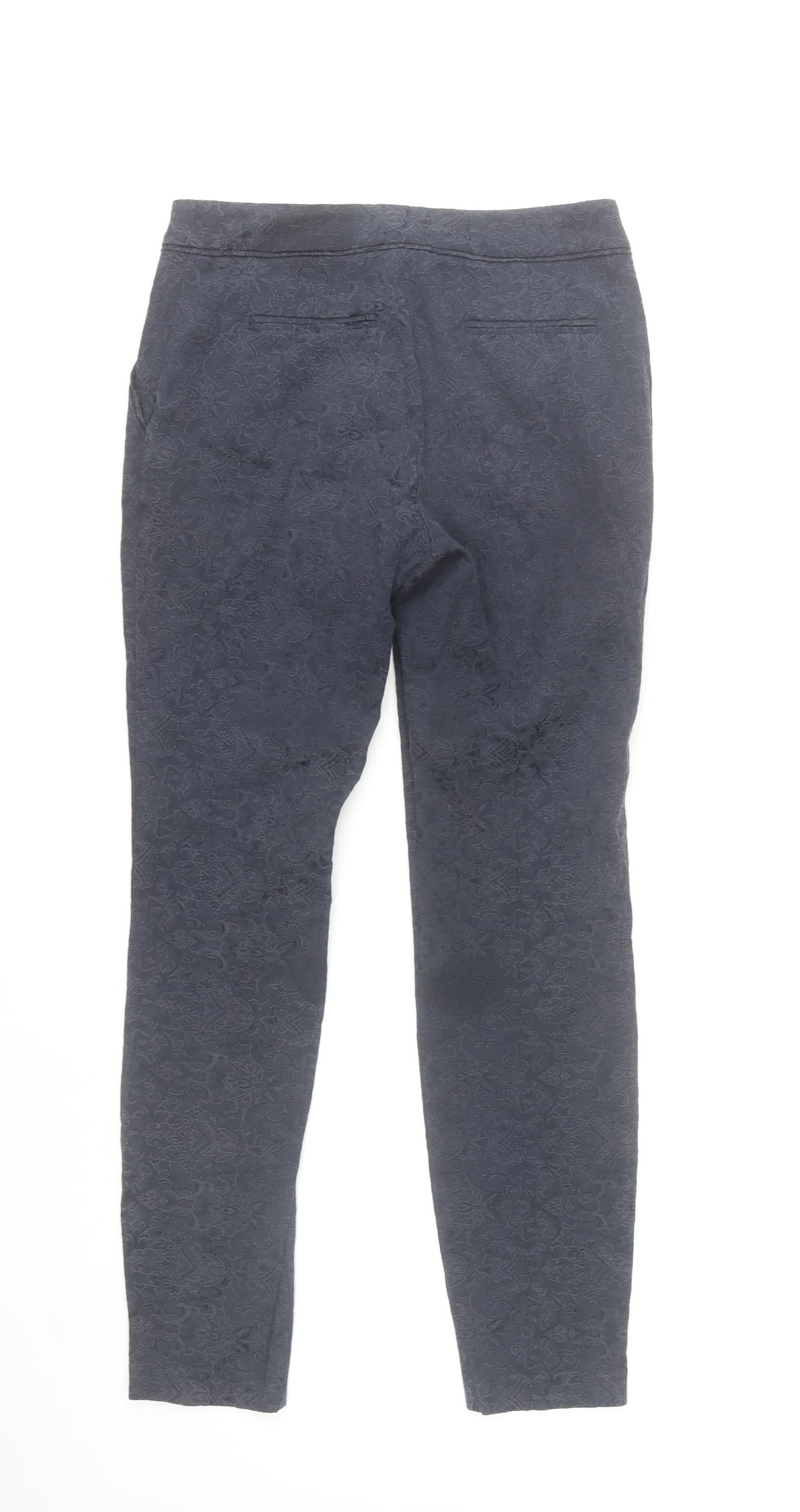 Wallis Women's Blue Jacquard Floral Slim Trousers Size 8