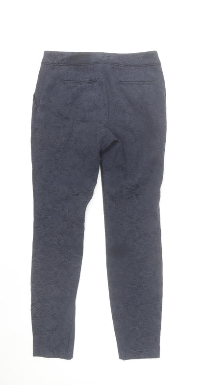 Wallis Women's Blue Jacquard Floral Slim Trousers Size 8