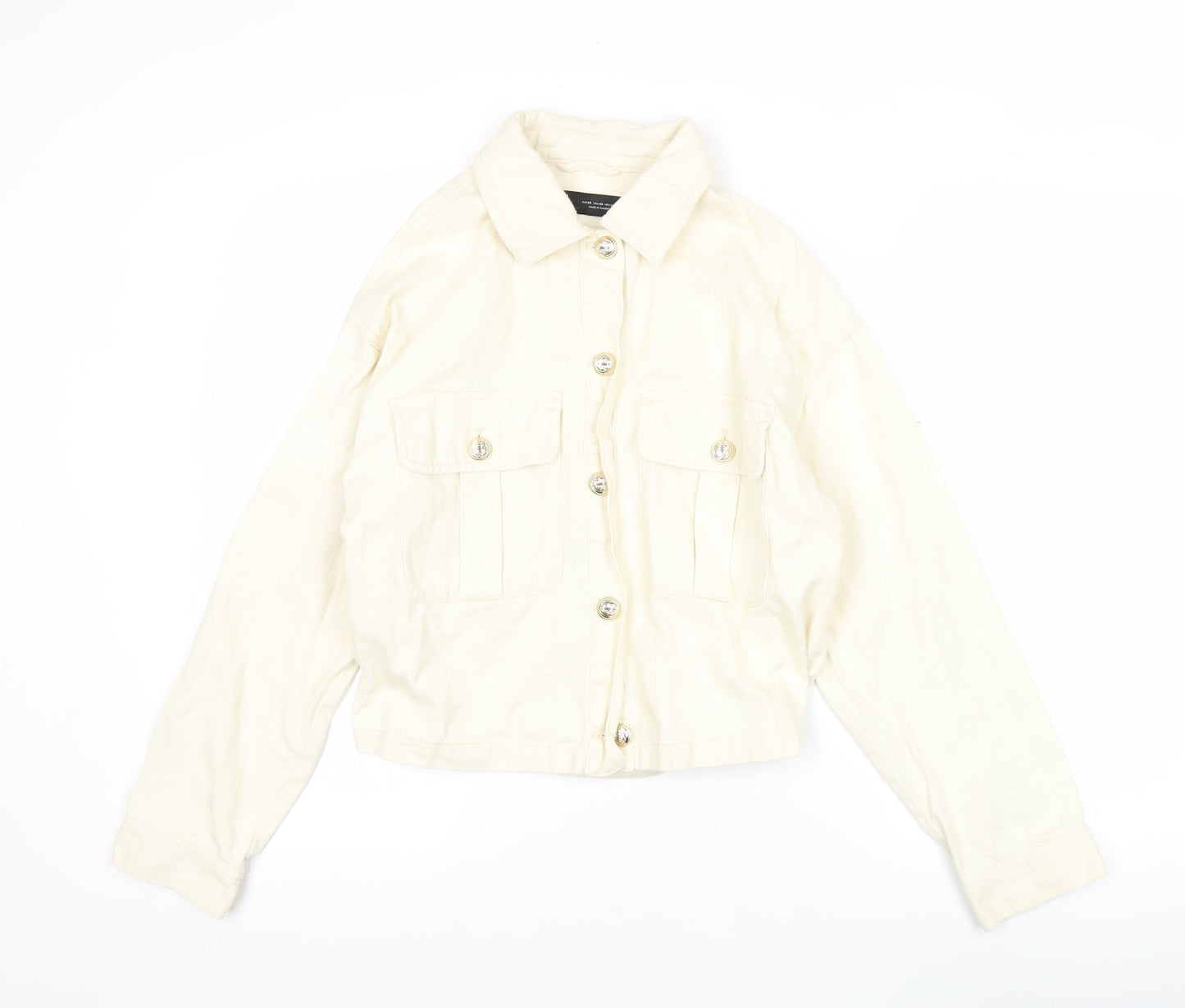 Zara Women Ivory Cotton Cropped Basic Jacket XS