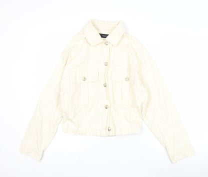 Zara Women Ivory Cotton Cropped Basic Jacket XS