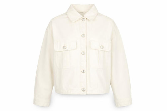 Zara Women Ivory Cotton Cropped Basic Jacket XS