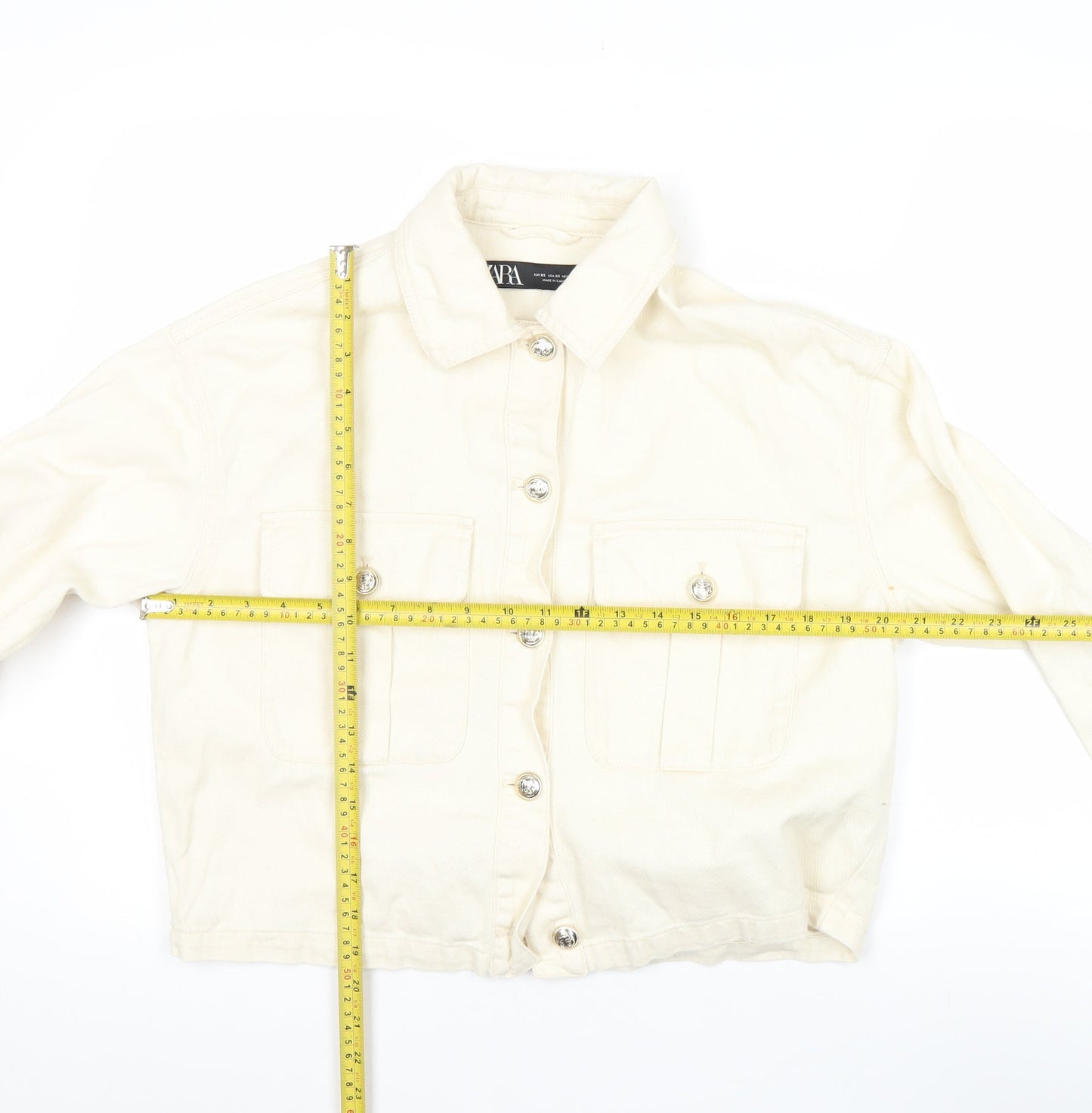 Zara Women Ivory Cotton Cropped Basic Jacket XS