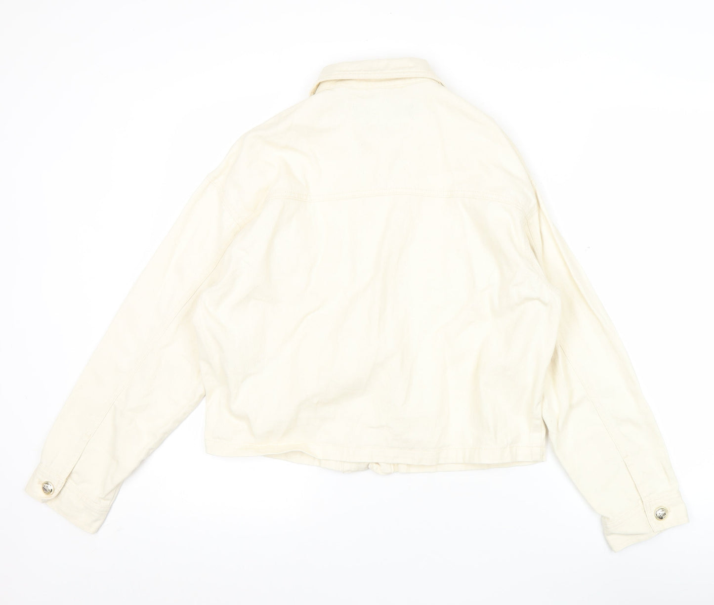 Zara Women Ivory Cotton Cropped Basic Jacket XS