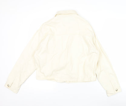Zara Women Ivory Cotton Cropped Basic Jacket XS