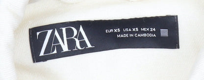 Zara Women Ivory Cotton Cropped Basic Jacket XS