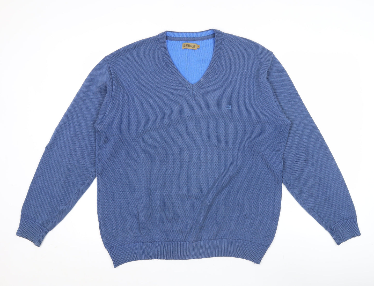 Clubhouse Men's Blue V-Neck Cotton Acrylic Jumper Size L