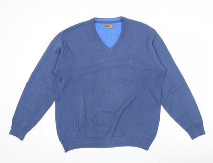 Clubhouse Men's Blue V-Neck Cotton Acrylic Jumper Size L