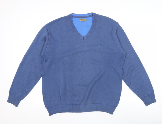 Clubhouse Men's Blue V-Neck Cotton Acrylic Jumper Size L