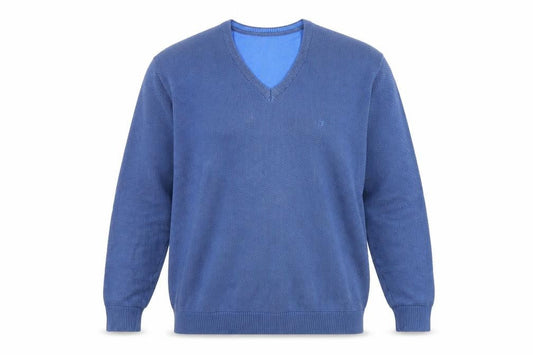 Clubhouse Men's Blue V-Neck Cotton Acrylic Jumper Size L