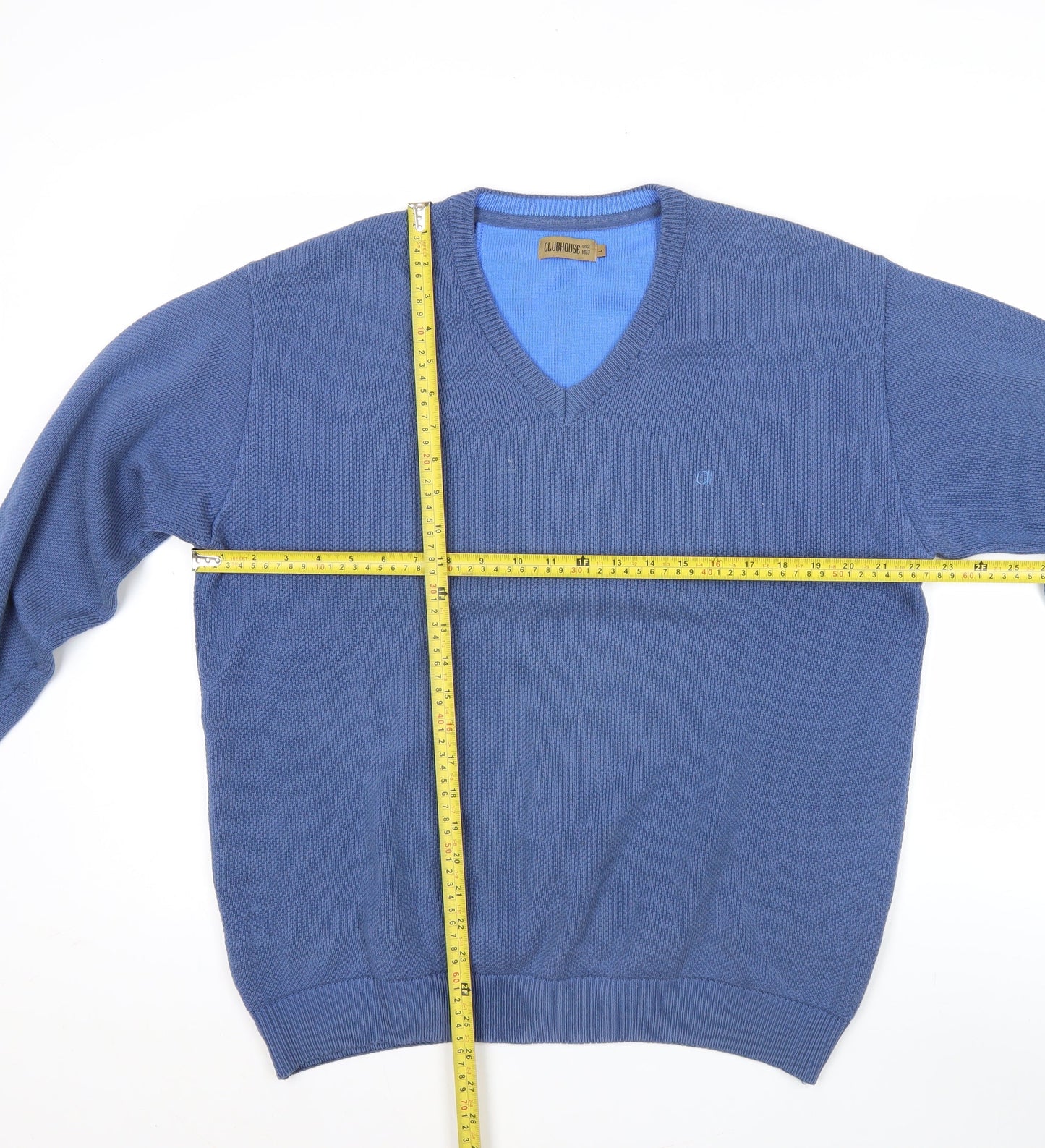 Clubhouse Men's Blue V-Neck Cotton Acrylic Jumper Size L