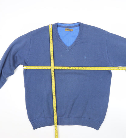 Clubhouse Men's Blue V-Neck Cotton Acrylic Jumper Size L
