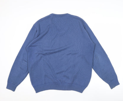 Clubhouse Men's Blue V-Neck Cotton Acrylic Jumper Size L