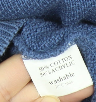 Clubhouse Men's Blue V-Neck Cotton Acrylic Jumper Size L