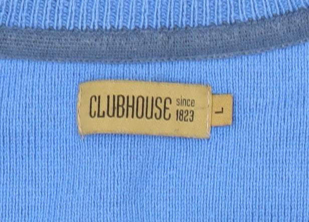 Clubhouse Men's Blue V-Neck Cotton Acrylic Jumper Size L