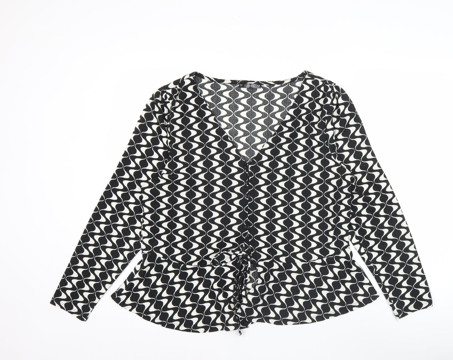 Dunnes Women’s Black Geometric Wrap Blouse Size L Long Sleeve