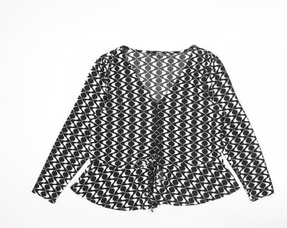 Dunnes Women’s Black Geometric Wrap Blouse Size L Long Sleeve
