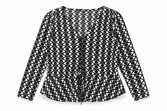 Dunnes Women’s Black Geometric Wrap Blouse Size L Long Sleeve