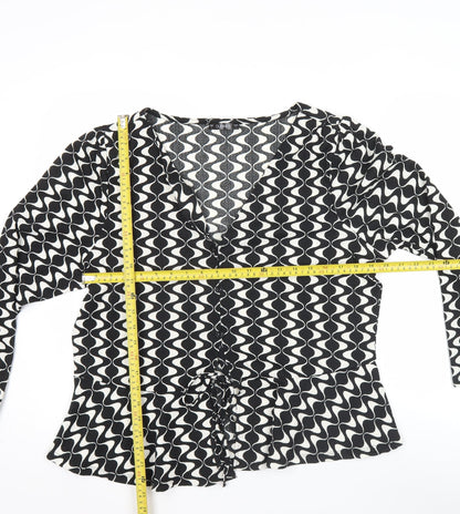 Dunnes Women’s Black Geometric Wrap Blouse Size L Long Sleeve