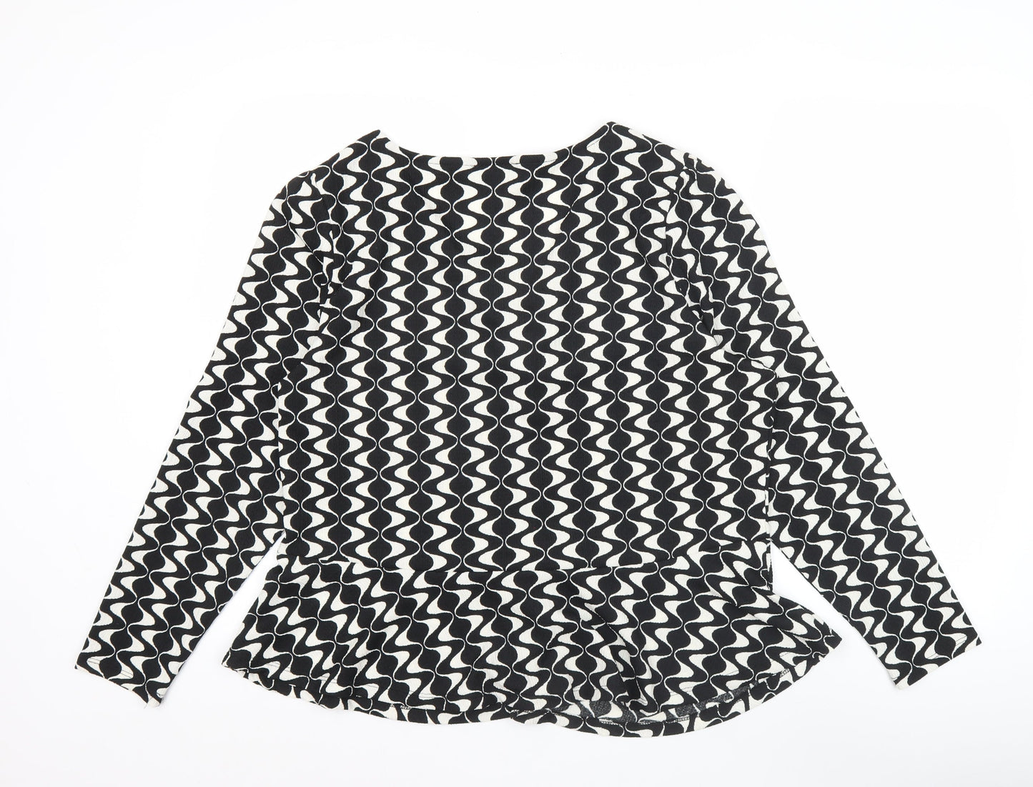Dunnes Women’s Black Geometric Wrap Blouse Size L Long Sleeve