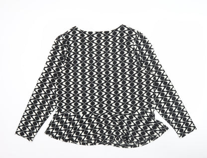 Dunnes Women’s Black Geometric Wrap Blouse Size L Long Sleeve