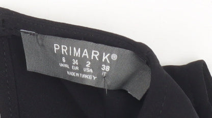 Primark Women Black Cropped Beaded Fringe Sleeveless Blouse Size 6
