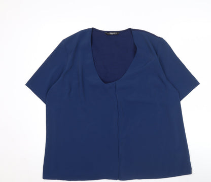 Dunnes Women's Blue V-Neck Short Sleeve Blouse Size L