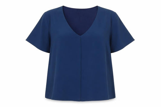 Dunnes Women's Blue V-Neck Short Sleeve Blouse Size L