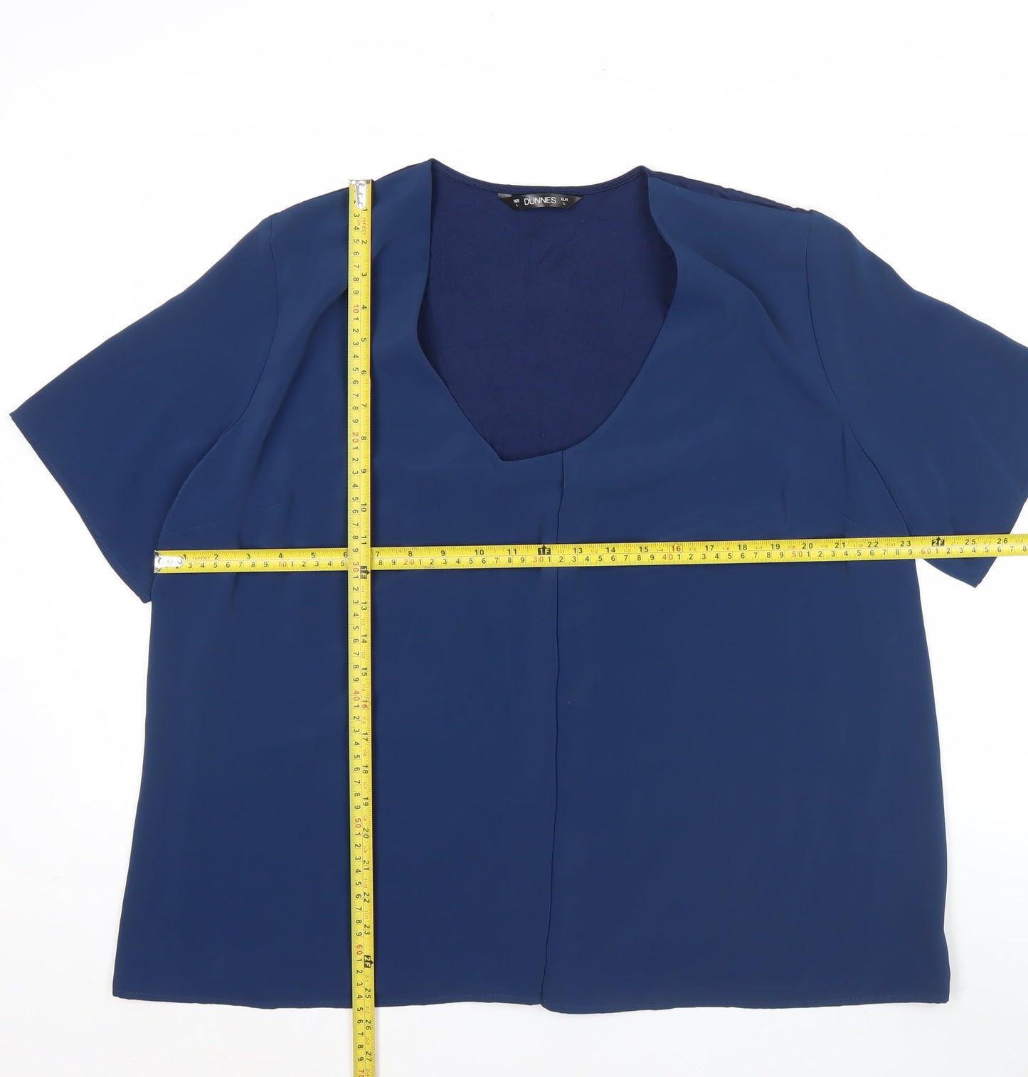 Dunnes Women's Blue V-Neck Short Sleeve Blouse Size L