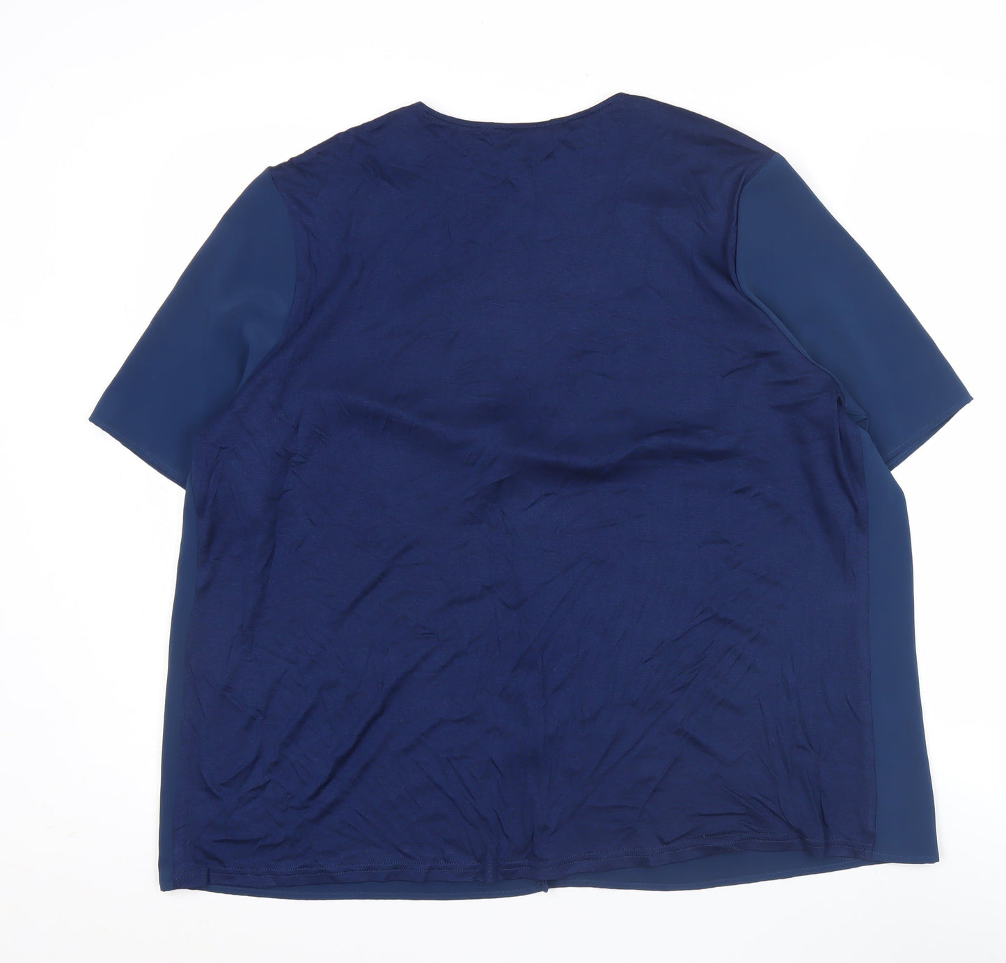Dunnes Women's Blue V-Neck Short Sleeve Blouse Size L