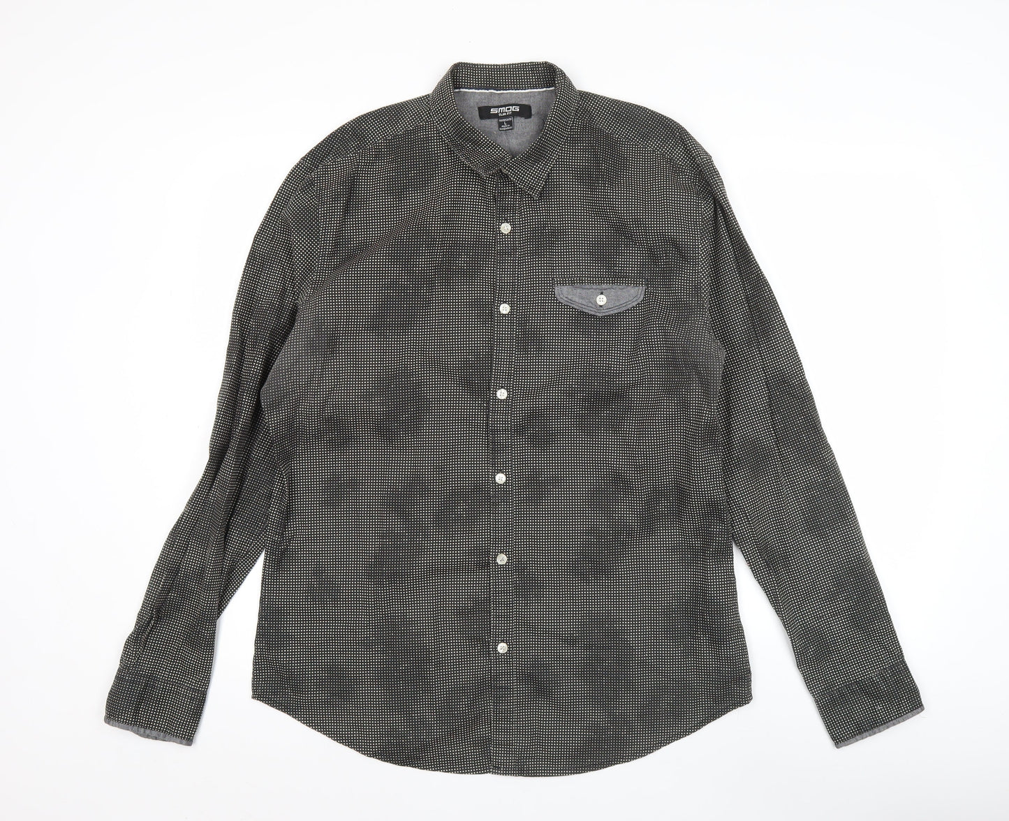 SMOG Men's Black Slim Fit Long Sleeve Cotton Button-Up Shirt Size L