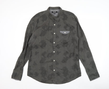 SMOG Men's Black Slim Fit Long Sleeve Cotton Button-Up Shirt Size L