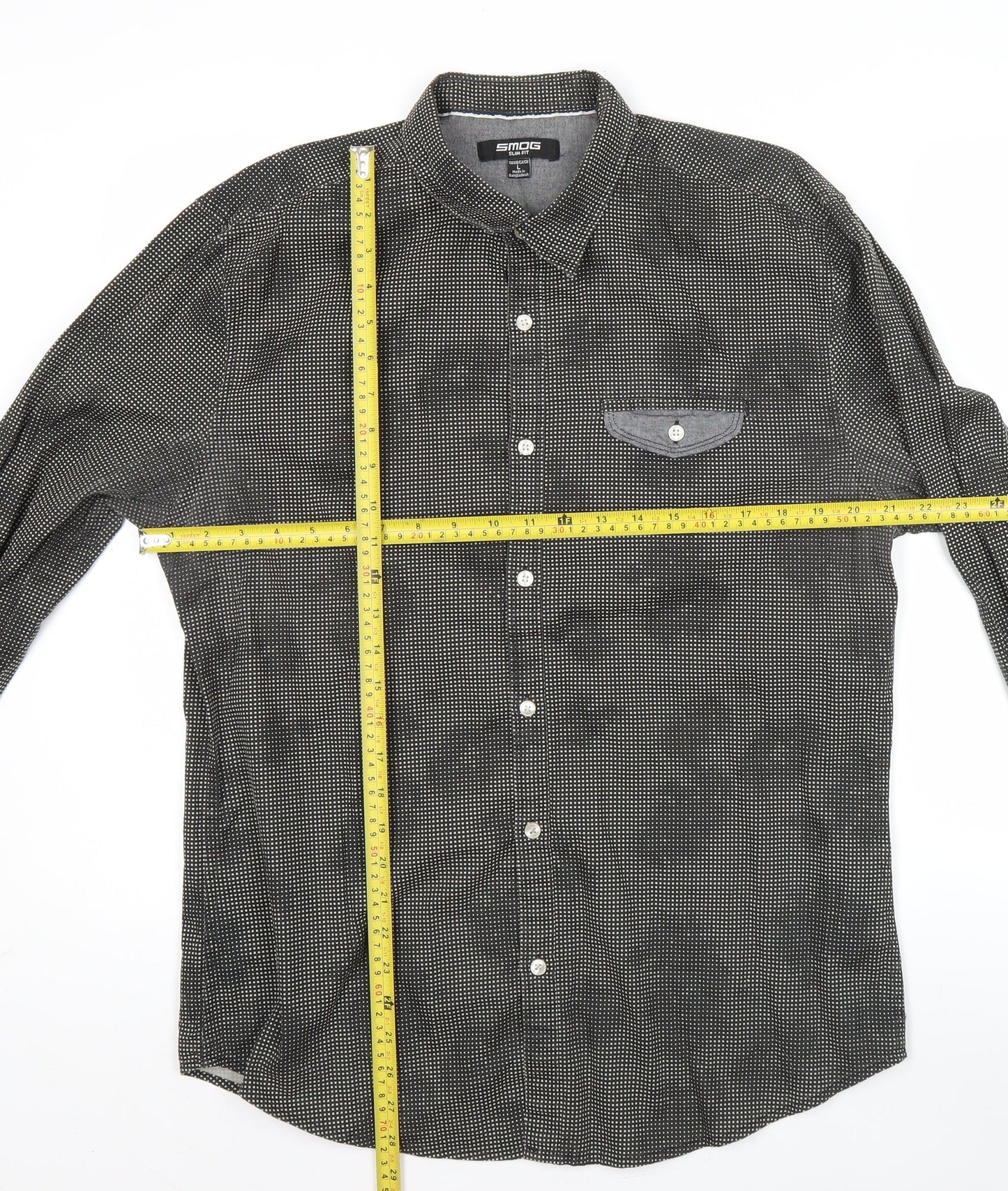 SMOG Men's Black Slim Fit Long Sleeve Cotton Button-Up Shirt Size L