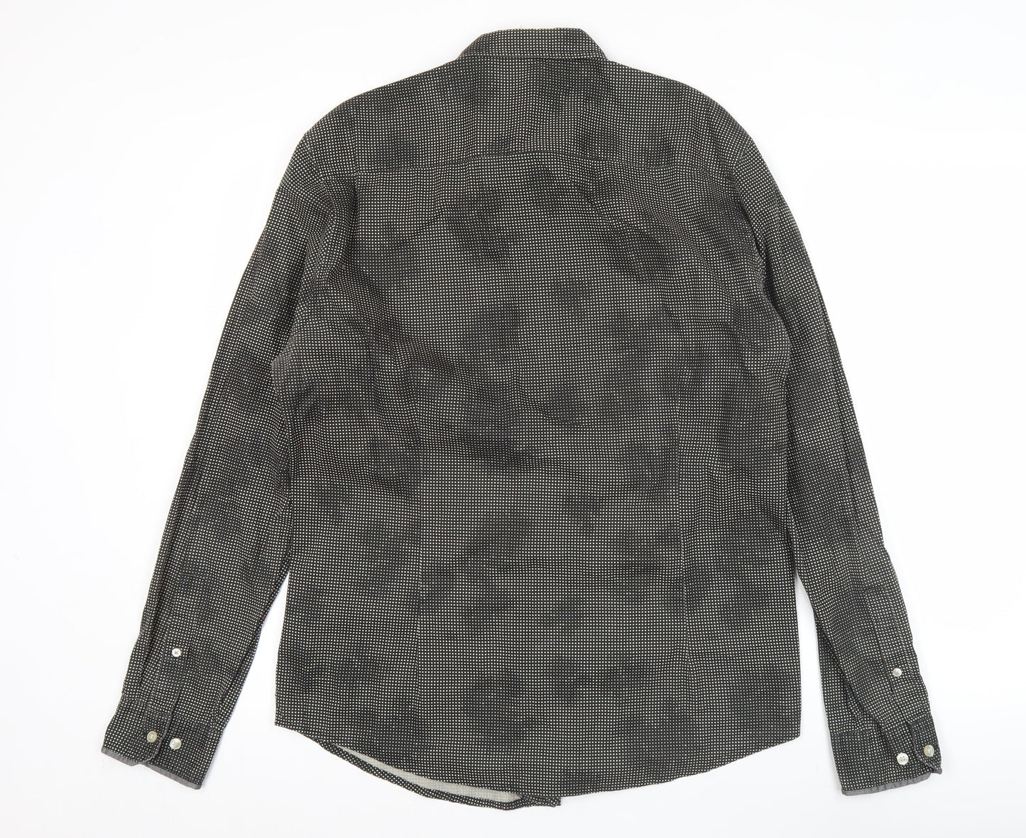 SMOG Men's Black Slim Fit Long Sleeve Cotton Button-Up Shirt Size L