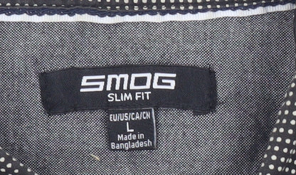 SMOG Men's Black Slim Fit Long Sleeve Cotton Button-Up Shirt Size L