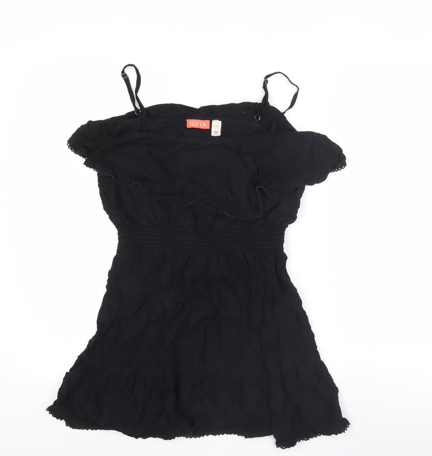 Resort Women's Black Off Shoulder Ruffle Short Dress Size S