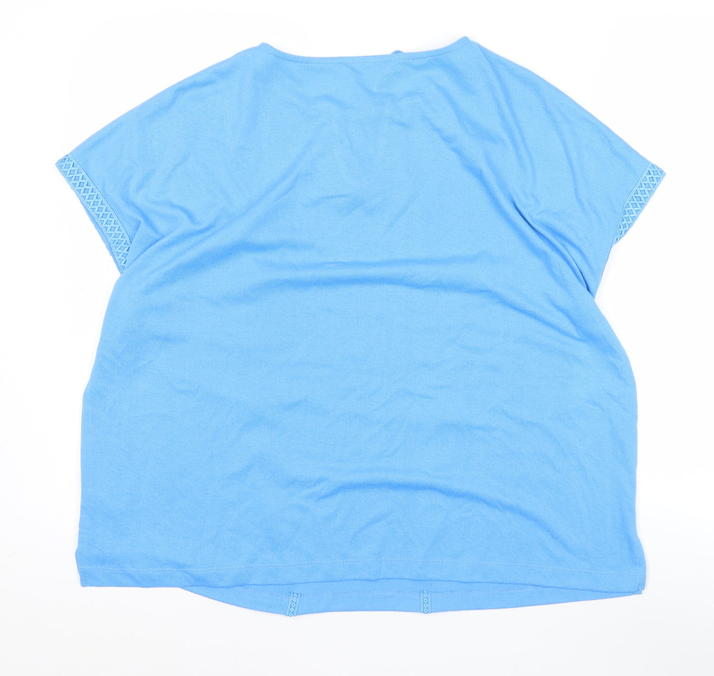 Gallery Women's Blue Tunic Blouse L Short Sleeve Tassel Detail