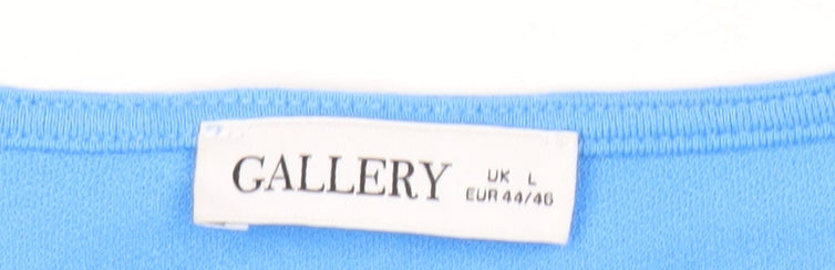 Gallery Women's Blue Tunic Blouse L Short Sleeve Tassel Detail