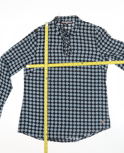 Rant & Rave Women's Black Geometric Long Sleeve Tunic Blouse Size 8