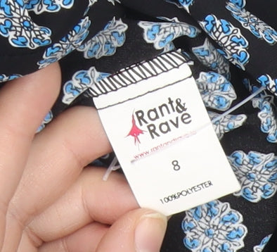 Rant & Rave Women's Black Geometric Long Sleeve Tunic Blouse Size 8