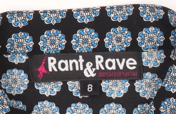 Rant & Rave Women's Black Geometric Long Sleeve Tunic Blouse Size 8