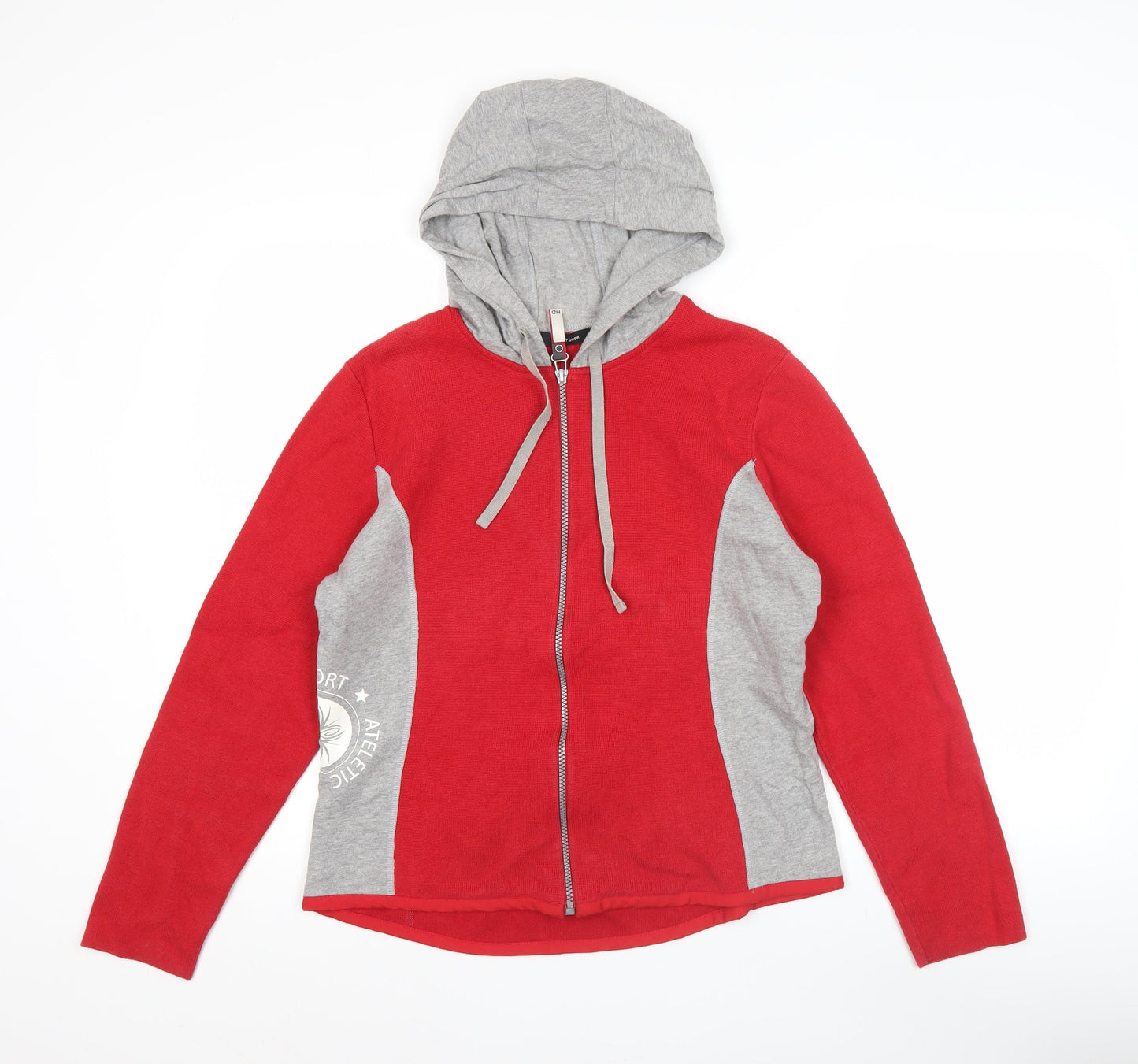 GreenHouse Women Red Grey Full Zip Hoodie Size L 100% Cotton