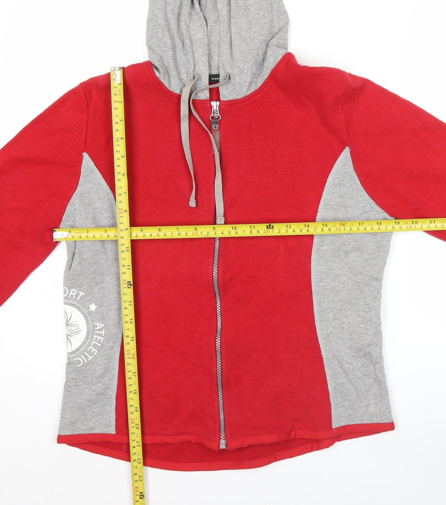 GreenHouse Women Red Grey Full Zip Hoodie Size L 100% Cotton