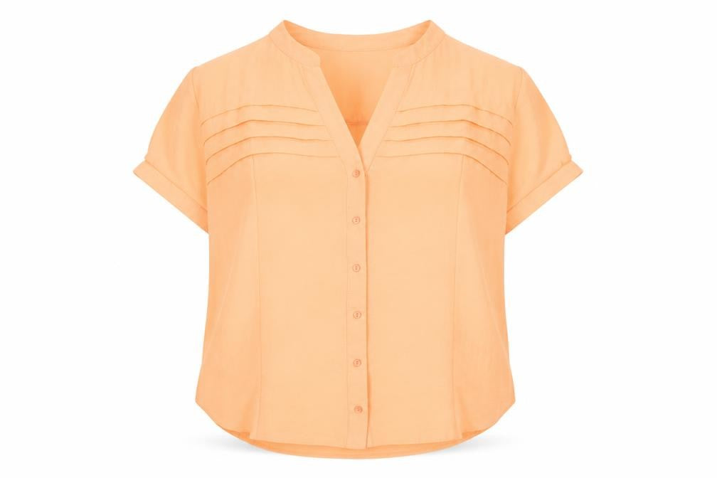 Front view of Gerard Women's Orange Short Sleeve Button Blouse, size 18