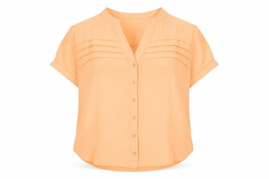 Front view of Gerard Women's Orange Short Sleeve Button Blouse, size 18