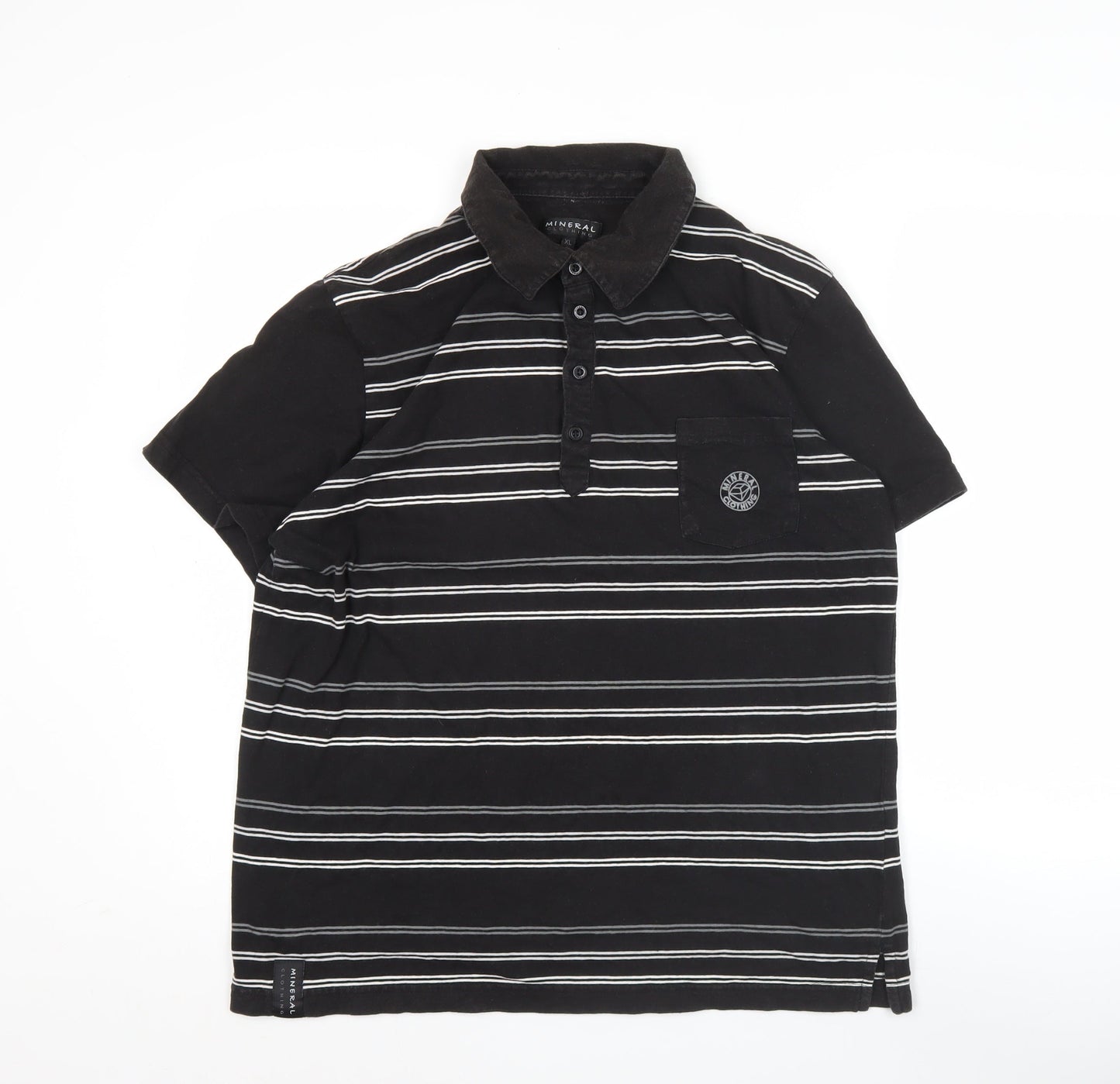 Mineral Clothing Men's Black Striped Cotton Polo Shirt XL