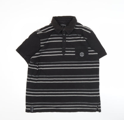 Mineral Clothing Men's Black Striped Cotton Polo Shirt XL