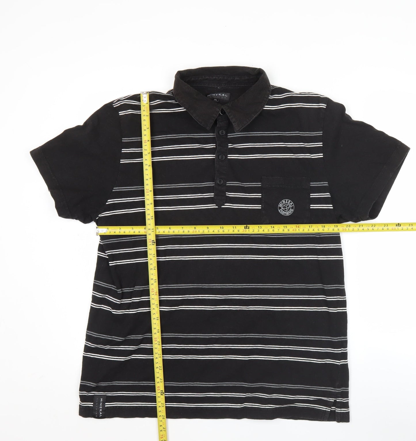 Mineral Clothing Men's Black Striped Cotton Polo Shirt XL