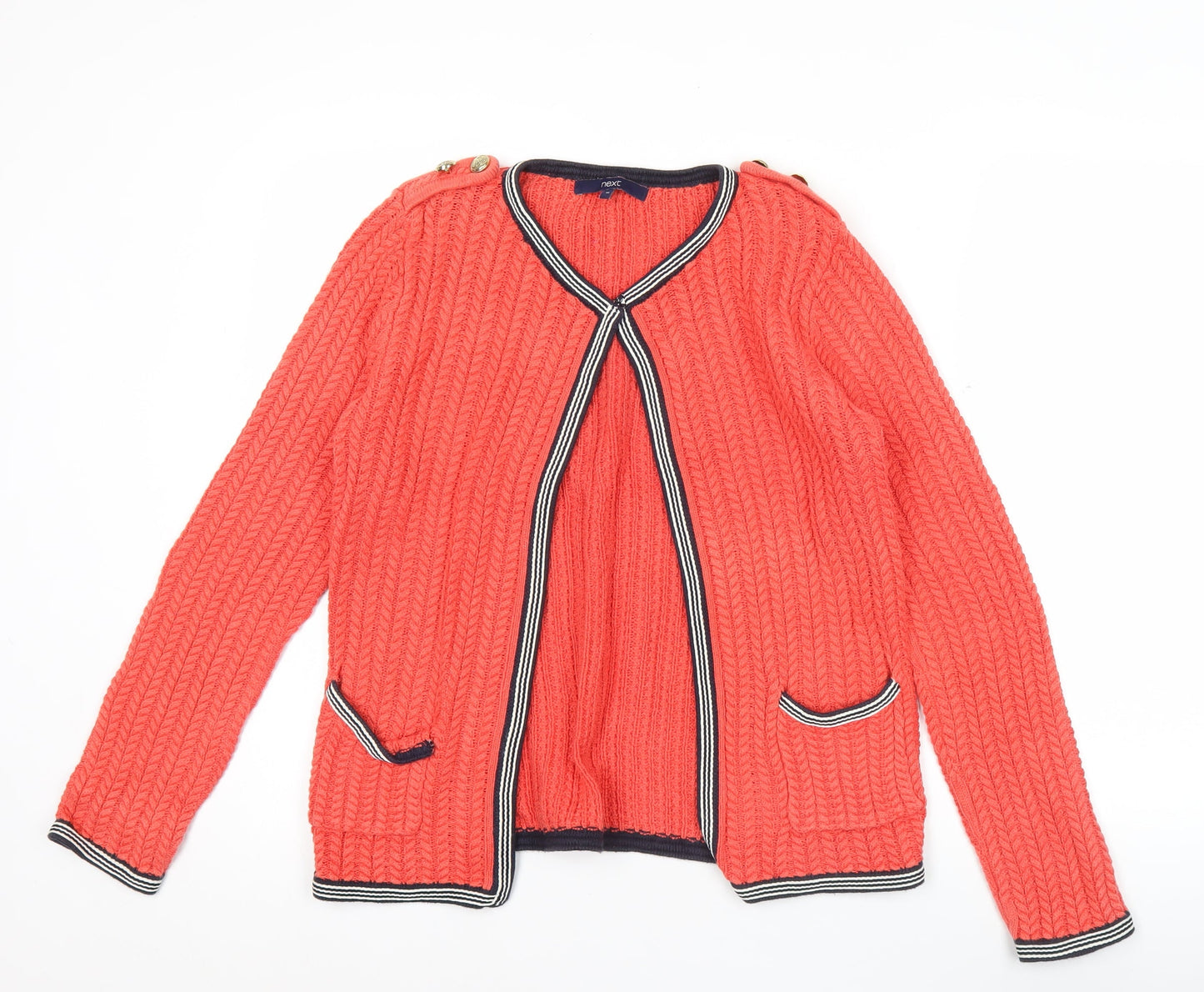 Next Women Orange Cable Knit V-Neck Cardigan Size 10