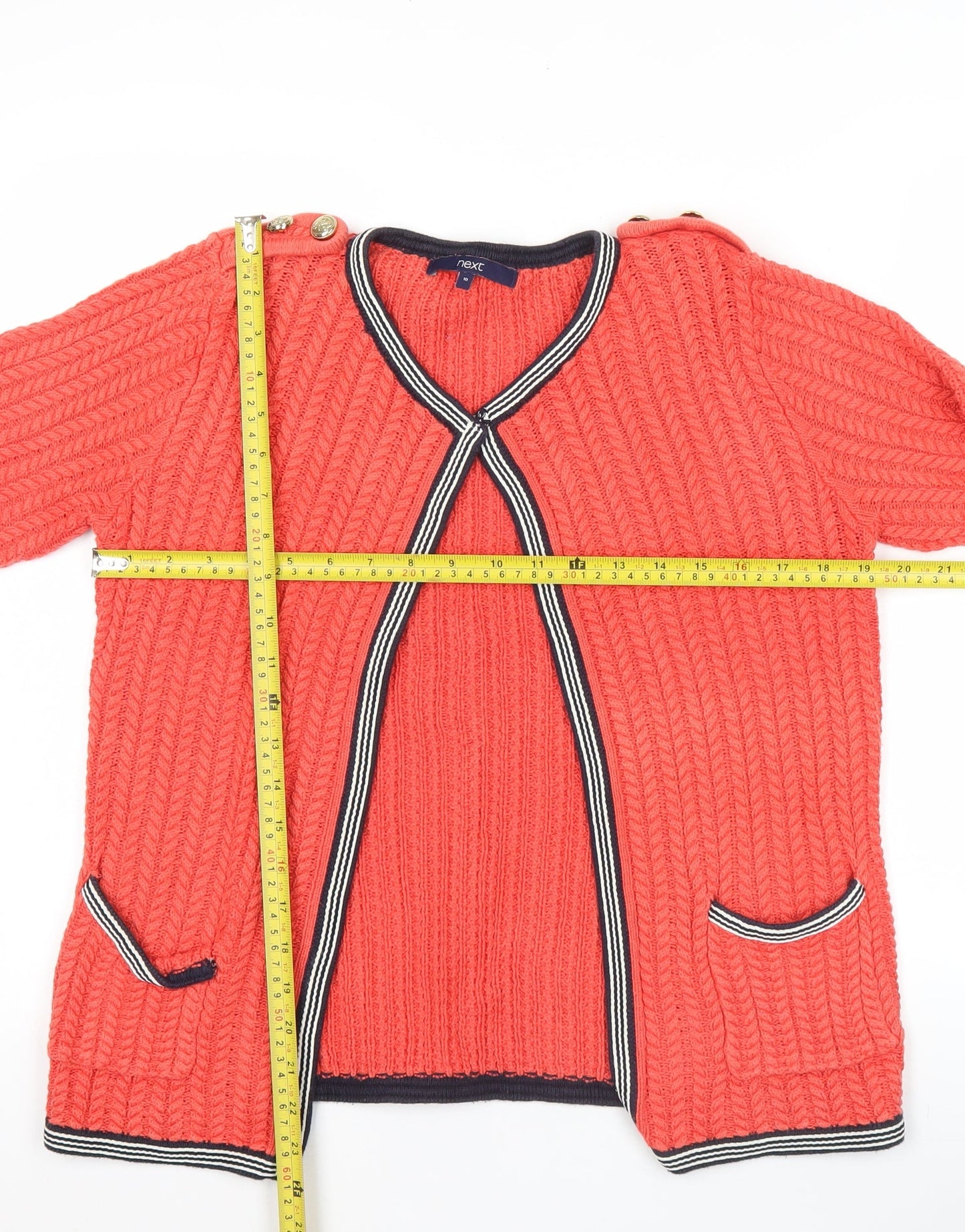 Next Women Orange Cable Knit V-Neck Cardigan Size 10