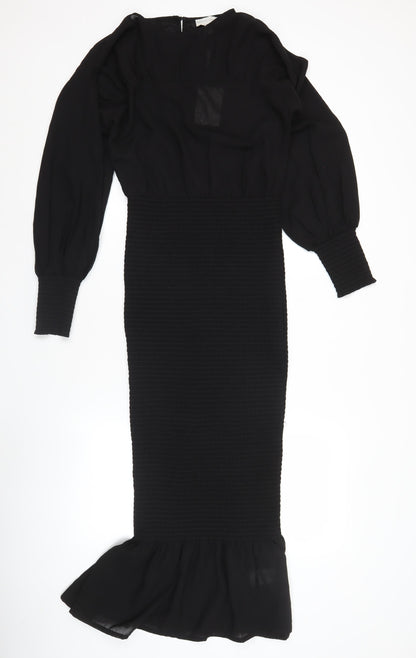 Pretty Lavish Women Black Size 8 Puff Sleeve Midi Bodycon Dress
